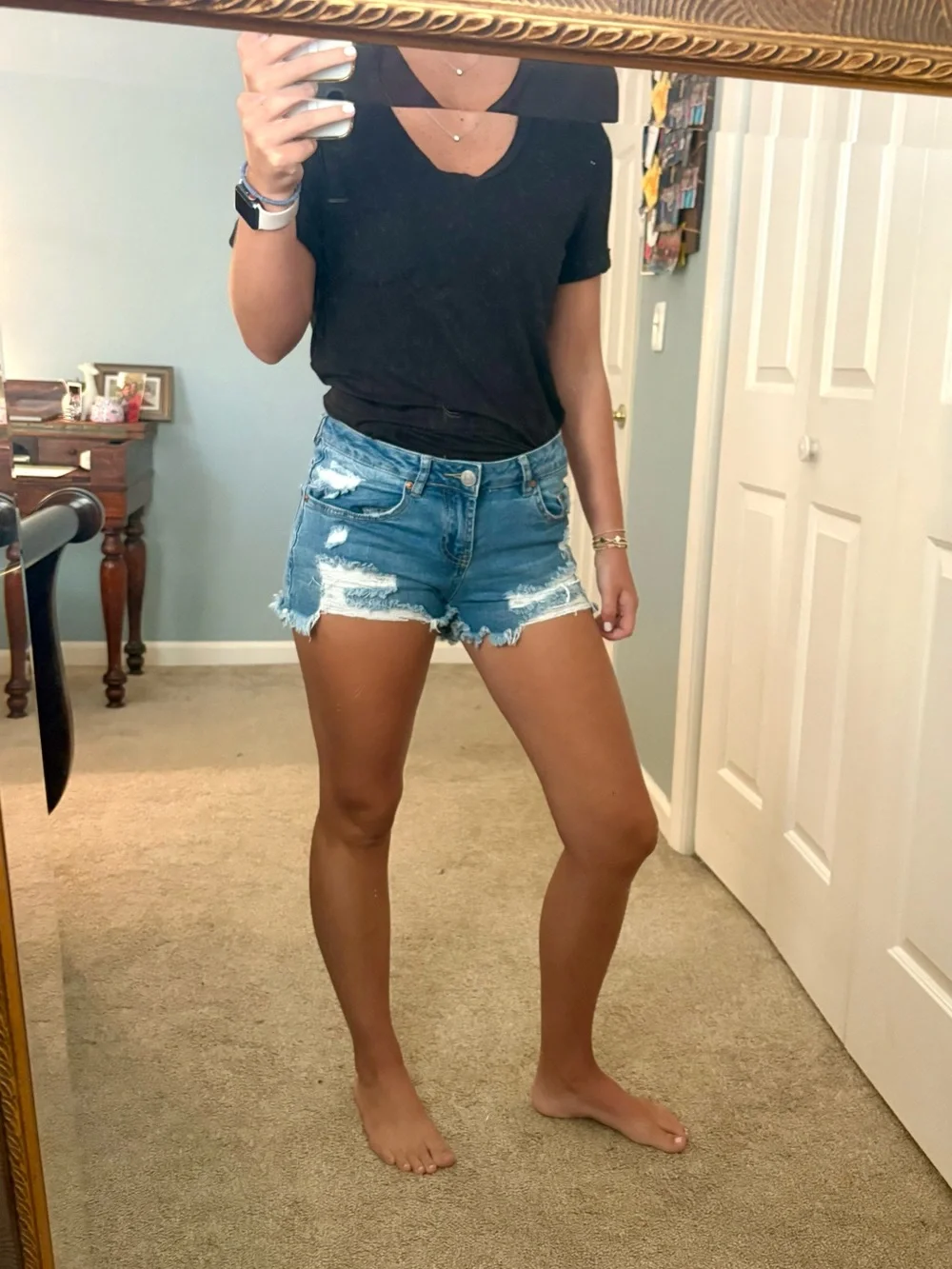 American Eagle Outfitters Distressed Blue Denim Jean Shorts